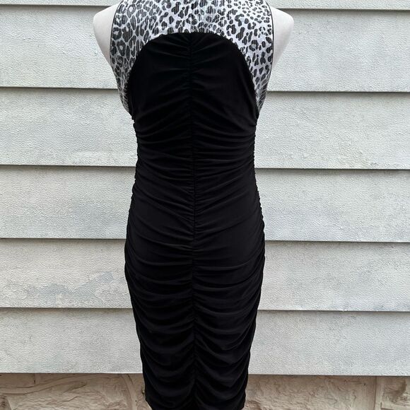 **** Cache Black Sequin Sleeveless Cheetah Print Ruched Dress (P) - Picture 10 of 12